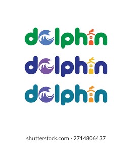 Dolphin Home Logo Variations with Wave and House Elements