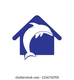 Diseño del logo del vector de la casa delfines. Icono de diseño de vectores de iconos delfines y domésticos.