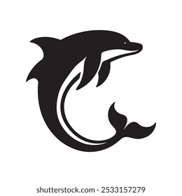 Dolphin Icon - Black Silhouette Vector Illustration