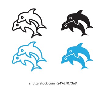 Dolphin icon black and white vector outline sign