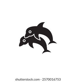 Dolphin icon black and white vector outline sign