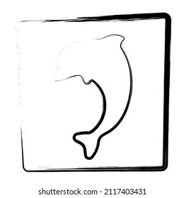 Dolphin icon. Brush frame. Vector illustration.