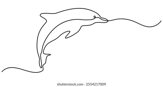 Dolphin icon, dolphin continuous one line drawing, Vector illustration of Dolphin isolated on white background. Dot to dot line connect the dot drawing For children to learn to draw lines along. 