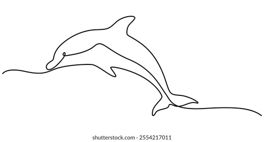 Dolphin icon, dolphin continuous one line drawing, Vector illustration of Dolphin isolated on white background. Dot to dot line connect the dot drawing For children to learn to draw lines along. 