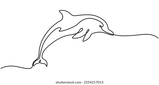 Dolphin icon, dolphin continuous one line drawing, Vector illustration of Dolphin isolated on white background. Dot to dot line connect the dot drawing For children to learn to draw lines along. 