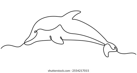 Dolphin icon, dolphin continuous one line drawing, Vector illustration of Dolphin isolated on white background. Dot to dot line connect the dot drawing For children to learn to draw lines along. 