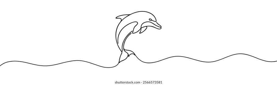 Dolphin icon, dolphin continuous one line drawing, Vector illustration of Dolphin isolated on white background. Dot to dot line connect the dot drawing For children to learn to draw lines along.