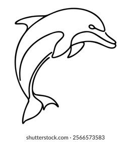 Dolphin icon, dolphin continuous one line drawing, Vector illustration of Dolphin isolated on white background. Dot to dot line connect the dot drawing For children to learn to draw lines along.