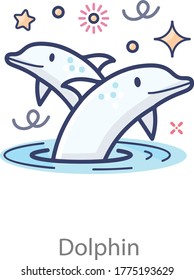 Dolphin icon in flat design. Aquatic friendly mammals 