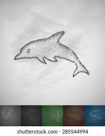 dolphin icon. Hand drawn vector illustration. Chalkboard Design