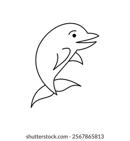 Dolphin icon isolated on white background. illustration in outline style. Fish logo concept. Illustration element design with animal theme