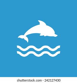 dolphin icon, isolated, white on the blue background. Exclusive Symbols 