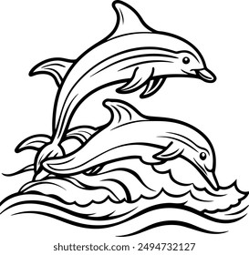 Dolphin icon line art, Sketch art, Logo t-shirt design 