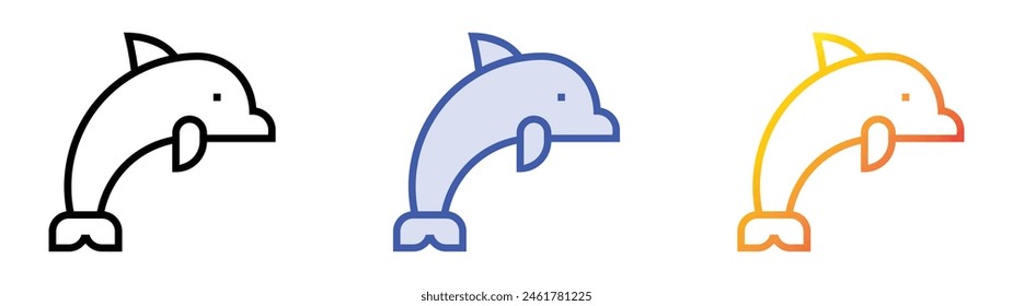 dolphin icon. Linear, Blue Fill and Gradient Style Design Isolated On White Background