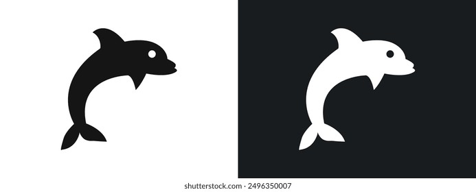 Dolphin icon linear graphics set vector in black