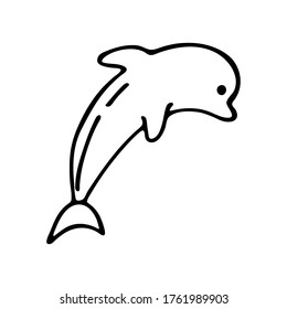 Dolphin icon. Ocean theme. Line style. Black and white. Vector illustration