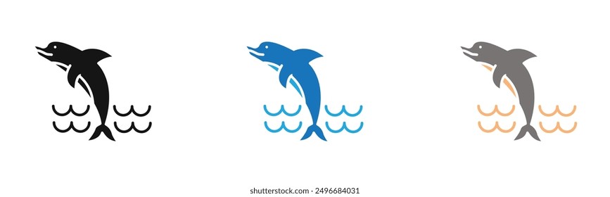 Dolphin icon outline collection or set in black and white