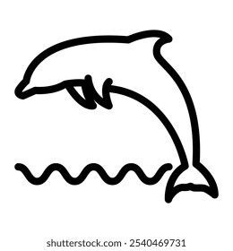 Dolphin Icon in Outline Style. Line Art. Isolated on White Background