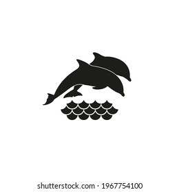 Dolphin icon. A pair of dolphins jump out of the water. Simple vector illustration on a white background.