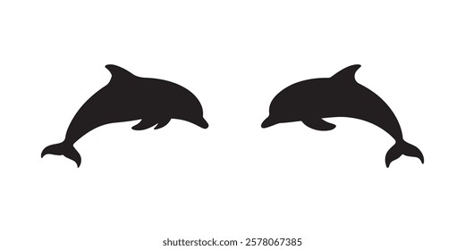 Dolphin icon set. Black Dolphin silhouette vector illustration isolated on white background.