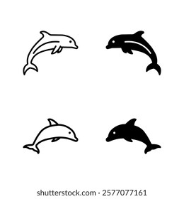 dolphin icon set color editable on white background