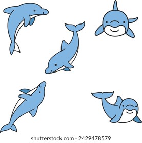 Dolphin icon set. Flat illustration of dolphin vector icons for web