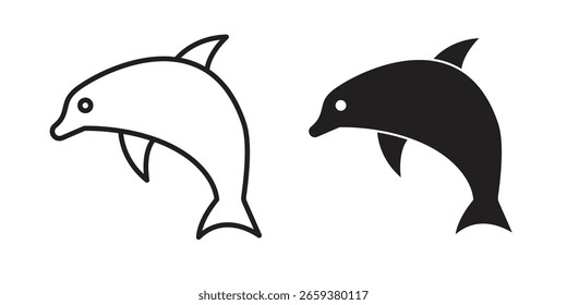 Conjunto de iconos de delfines, línea y estilo de glifo negro para Sitio web de App de alimentos.