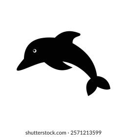 Dolphin icon. Silhouette Dolphin fish icon Design. Silhouette of cartoon dolphin isolated on a white background.