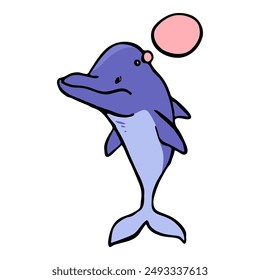 dolphin icon with speech speech bubble hand drawn color vector illustration