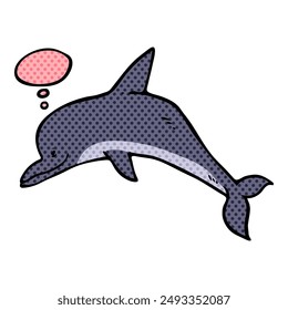 dolphin icon with speech speech bubble hand drawn halftone color vector illustration