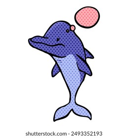 dolphin icon with speech speech bubble hand drawn halftone color vector illustration