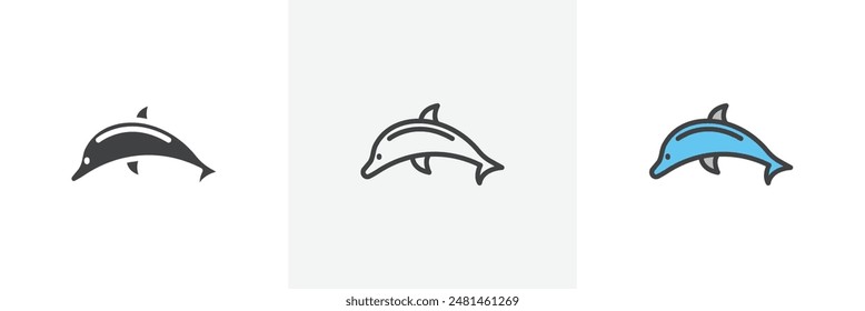 Dolphin icon symbol collection on white background.