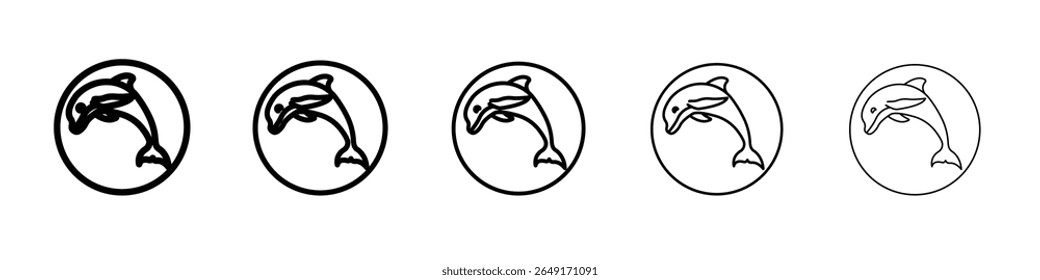 Dolphin icon thin outline logo mark set