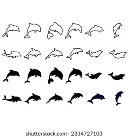 Dolphin icon vector set. Fish illustration sign collection. killer whale symbol. Sea ​​life logo.