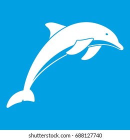Dolphin icon white isolated on blue background vector illustration