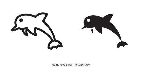 Dolphin icons in black line and filled versions