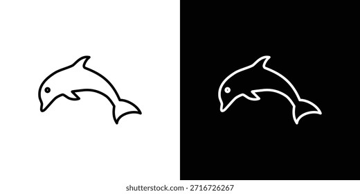 Ícones de golfinho vetor preto e branco, conjunto de ícones de linha.