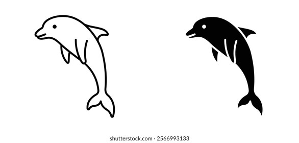 Dolphin icons in outline and fill. vector illustration for ui.