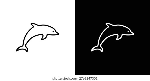Dolphin icons set with editable black and white stroke line style for ui designs