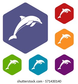 Dolphin icons set rhombus in different colors isolated on white background