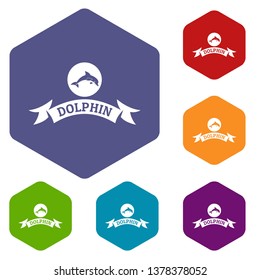 Dolphin icons vector colorful hexahedron set collection isolated on white 