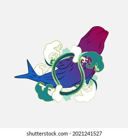 dolphin illustration design for sukajan is mean japan traditional cloth or t-shirt with digital hand drawn Embroidery Men T-shirts Summer Casual Short Sleeve Hip Hop T Shirt Streetwear