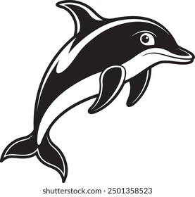 Dolphin Inverted Swimming Vector. The dolphin swims upside down, with its belly facing upward.