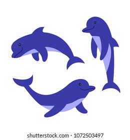 Dolphin isolated on white background for banners, flyers, magazines, stickers, magnets. Vector illustration.