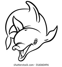 Dolphin isolated on white background - hand drawn vector illustration for mascot or children coloring