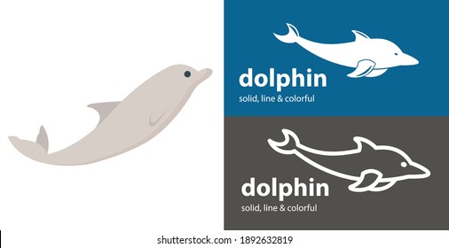 Icono de vector aislado de delfín. icono de línea de mar sólido