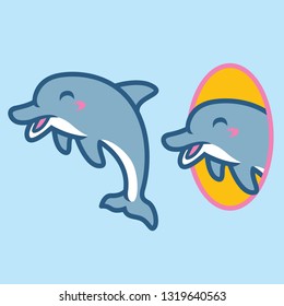 Dolphin jump animal mascot logo icon badge character vector
