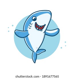 Dolphin Jump Cartoon Vektorgrafik Aufkleber. Logo von Animal Whale Mascot. Symbol für Haifischfische Symbol Zeichen-Element
