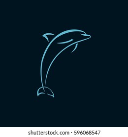 Dolphin jump line logo sign on dark background