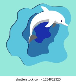 Dolphin jump on the embossed abstract background of the sea